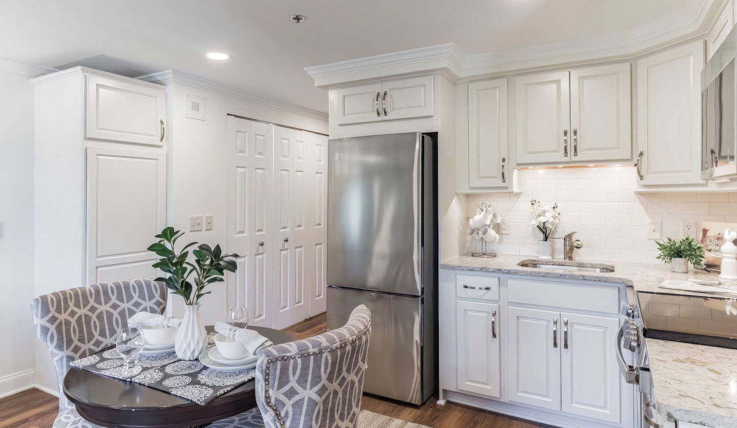 Interior of a luxurious kitchen with modern finishes